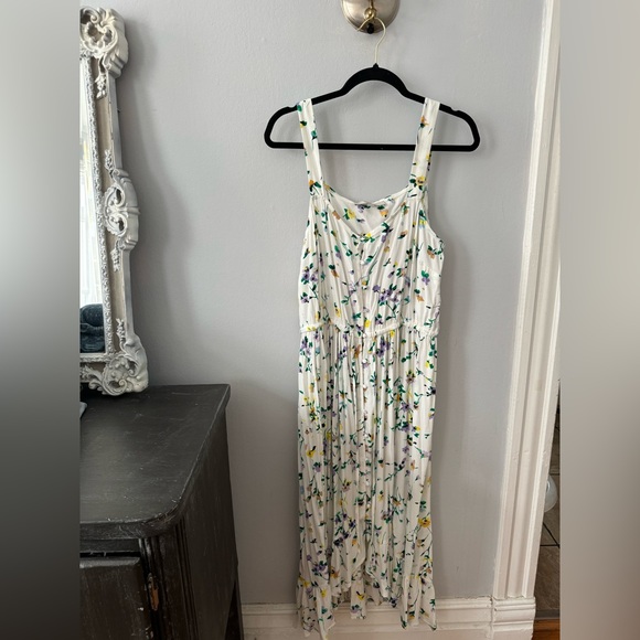 LOFT floral ruffle button midi dress size  12 - Picture 1 of 3